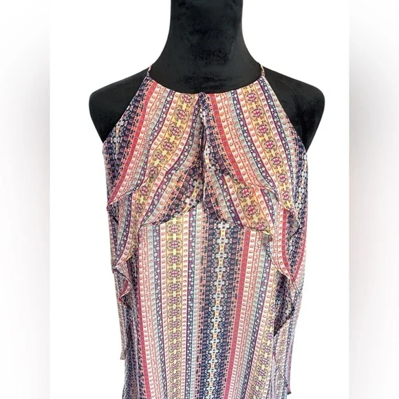 BCBGMAXAZRIA Boho Striped Criss Cross Maxi Dress Flowy Summer Festival Size S - Picture 2 of 10